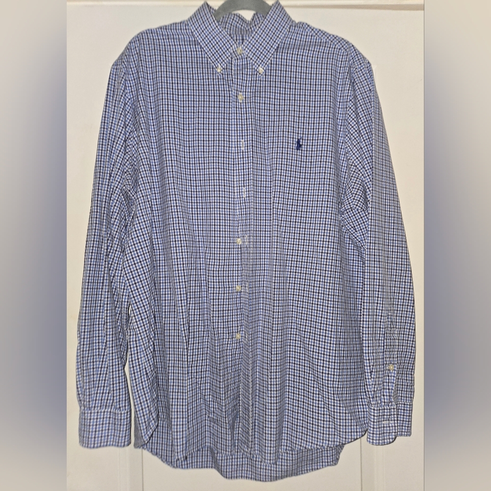 Ralph Lauren Men's Blue Checkered Button Down Shirt Size XL